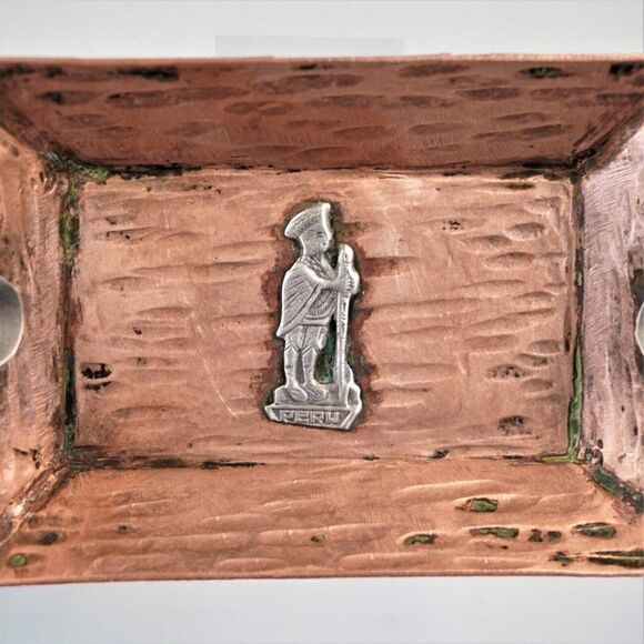 2 Small Ashtrays Vintage Copper  925 Sterling Silver Artist Signed Ash Tray Peru - Picture 7 of 8